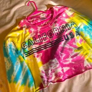 Rainbow tie-dye cropped shirt